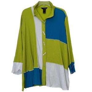 Ali Miles Color Block Wired Collar Blouse XL Lagenlook Artsy Top Bright Colors